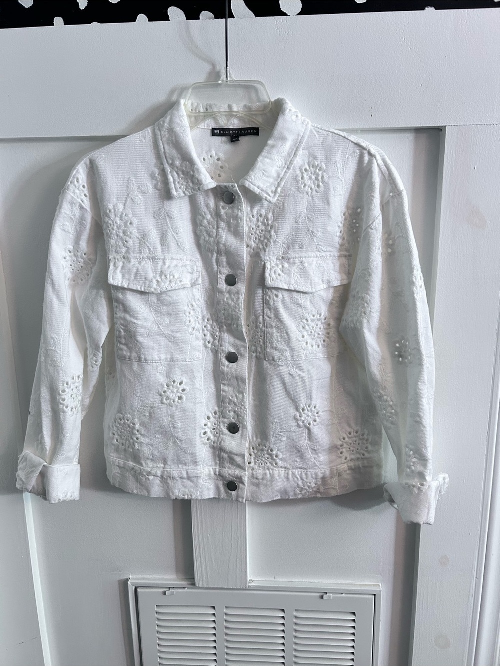 Elliott Lauren Eyelet Jean Jacket White size XS